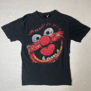 Disney Muppet Show Animal Face Graphic T-Shirt Black Short Sleeve Cotton‎ Size S
